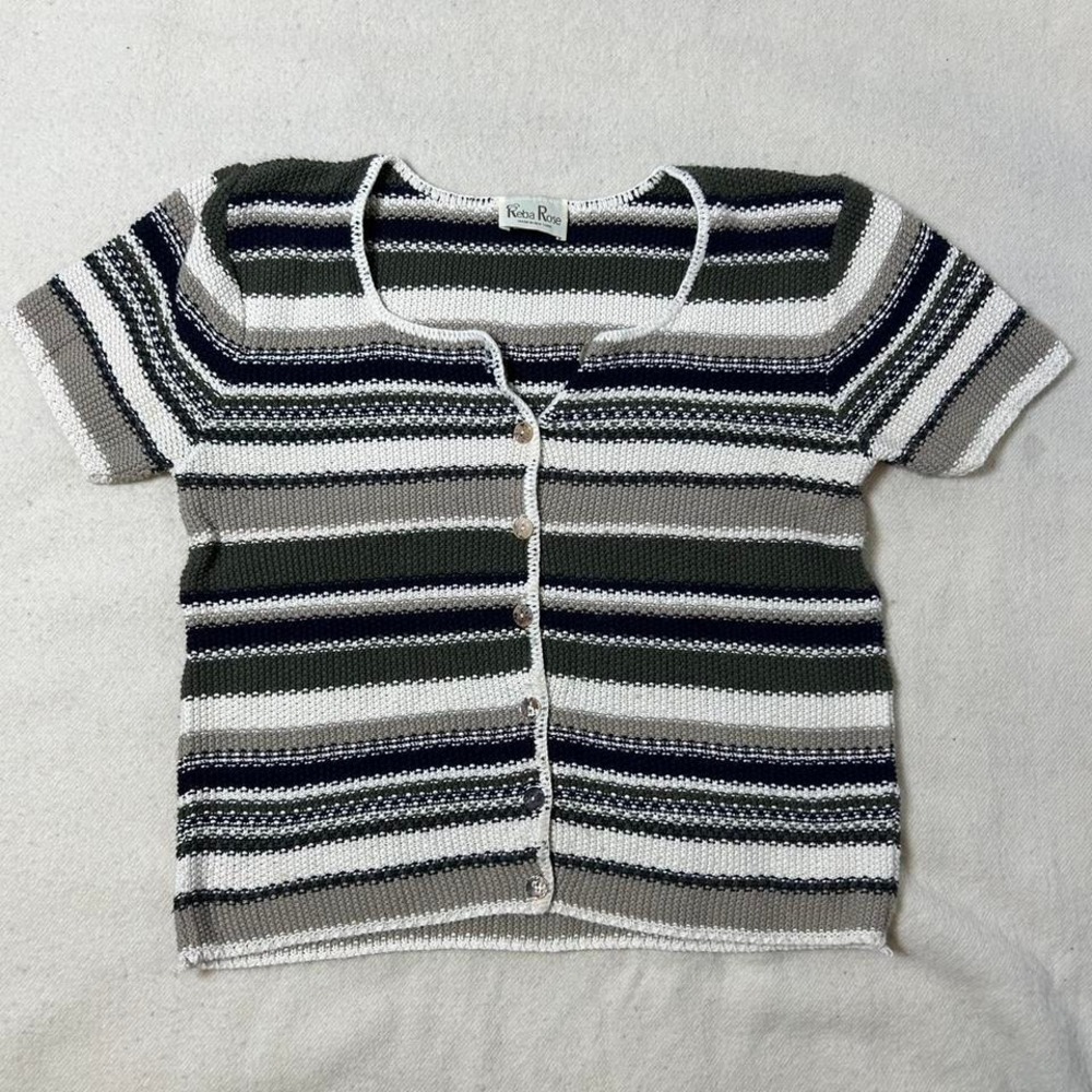 Vntg Reba Rose‎ Sweater Womens Size M Multicolor Blue Cotton Like Made USA